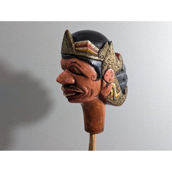 Vintage Wayang Golek puppet HEAD ONLY, wood carved creepy doll head, Indonesian - Picture 9 of 9
